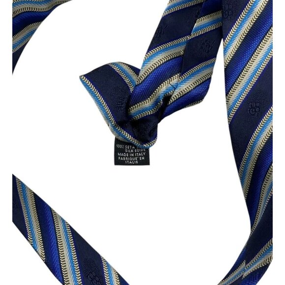 KENZO Men's 100% Silk Necktie LUXURY Tie Navy Blue Striped Floral W:3.7" EUC - Picture 3 of 4